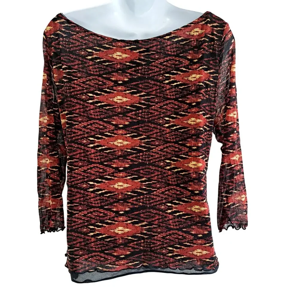 Bandolino Mesh Overlay 3/4 Sleeve Top - Picture 5 of 5